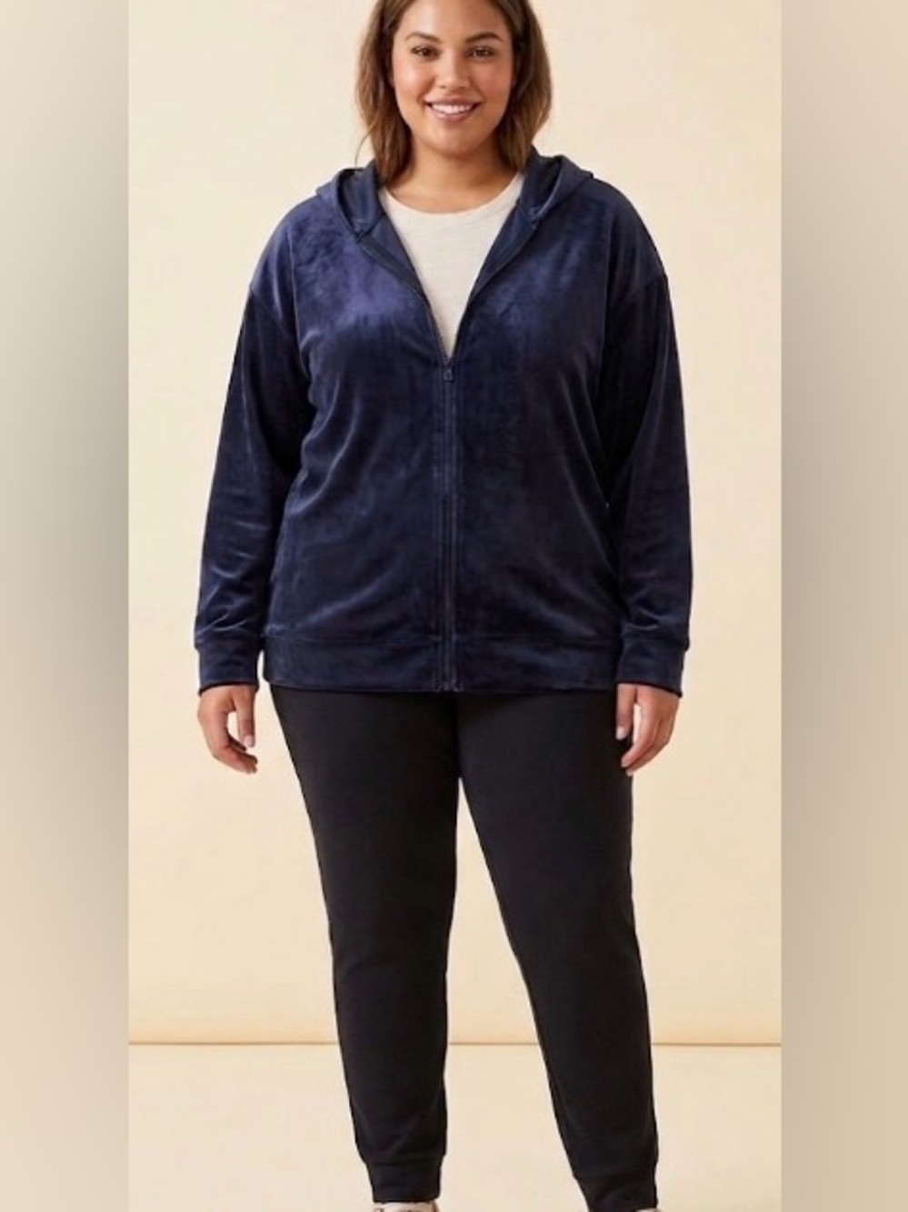 Amazon navy blue velour zip up hoodie/pockets size extra large
